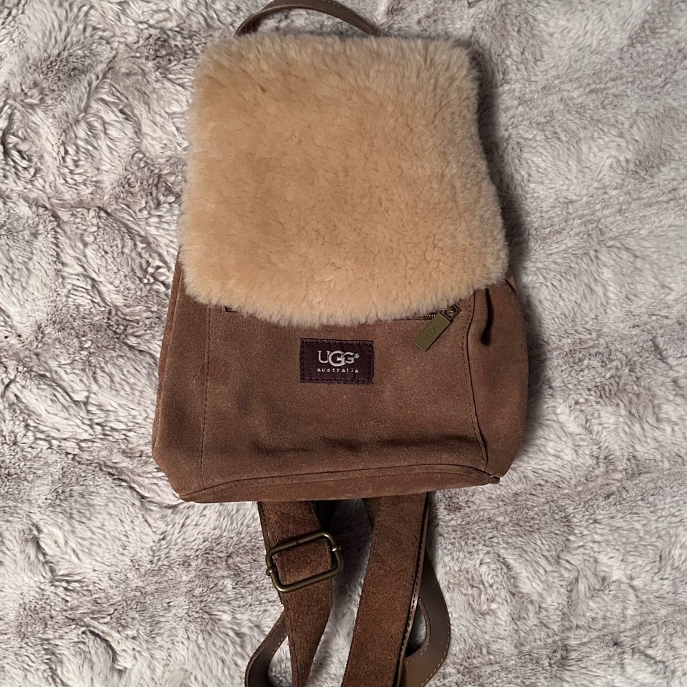 UGG Nordie Shearling & Suede Leather Mini Backpack Tan